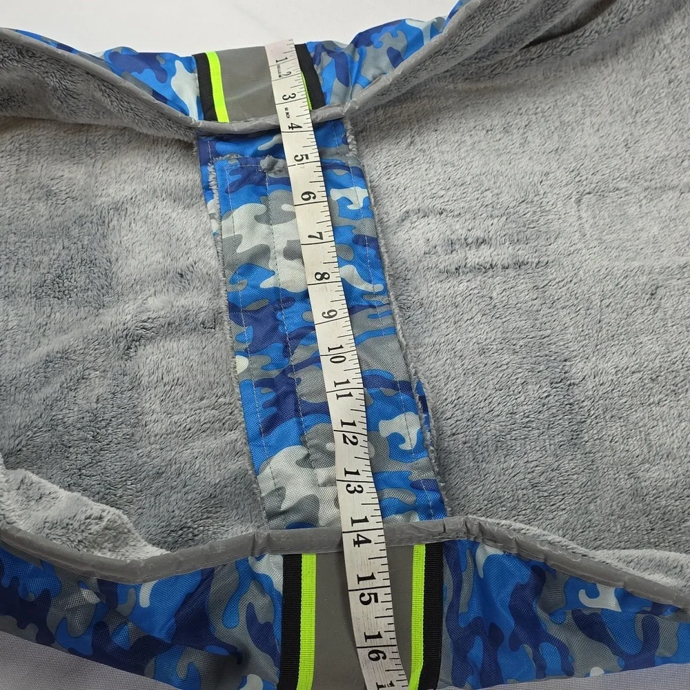 Top Paw Blue and Gray Camouflage Large Dog Coat Reflective Furry Lined Hook&Loop